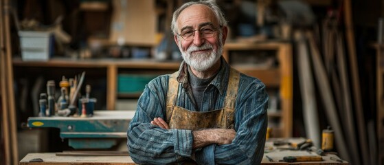 Skilled Carpenter in Workshop Smiling with Confidence and Experience