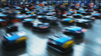 Fototapeta premium Automated Robots in Motion at a Modern Warehouse or Distribution Center