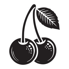 Cherry Silhouette Vector Illustration, Solid White Background.