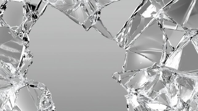 Broken Glass Shards in Motion on Light Background