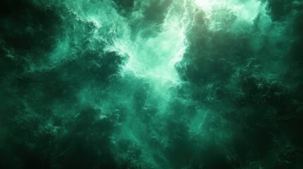 Fototapeta premium Abstract ethereal cloudscape of deep teal and emerald green swirling patterns.