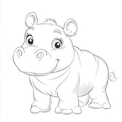 Naklejka premium Adorable cartoon hippo illustration in black and white, perfect for children's coloring activities and educational purposes.