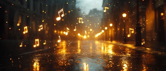 Rainy Night Music Street Scene.