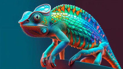 Fototapeta premium Colorful Chameleon on a Branch Isolated on White Background