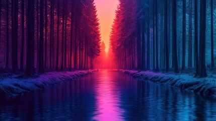 Enchanting forest stream fantasy landscape dreamlike environment