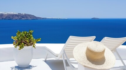 Relaxing in santorini stunning ocean view from a sun lounger greece travel photography
