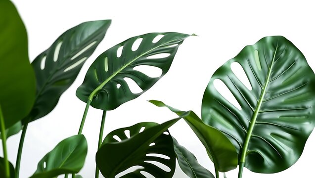 Monstera deliciosa leaves for tropical themed designs or backgrounds, aesthetic tropical vibes in design projects, nature magazine articles, wellness blog posts, ecofriendly brand promotions