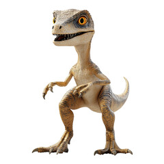 Fototapeta premium A detailed, realistic 3D rendering of a dinosaur character, standing confidently with an intense gaze, isolated on a white background.