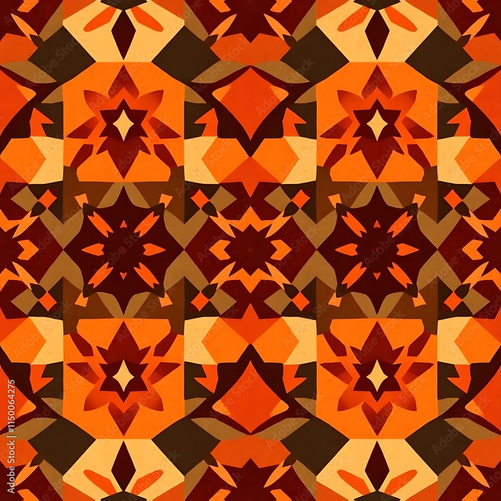 Poster abstract geometric pattern: a vibrant, seamless pattern with bold geometric shapes in shades of oran