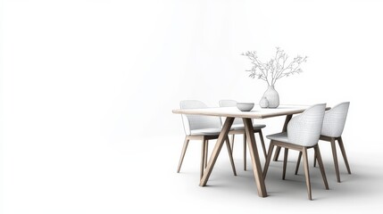 Modern dining table and chairs with a transparency background minimalist design indoor setting light and airy concept