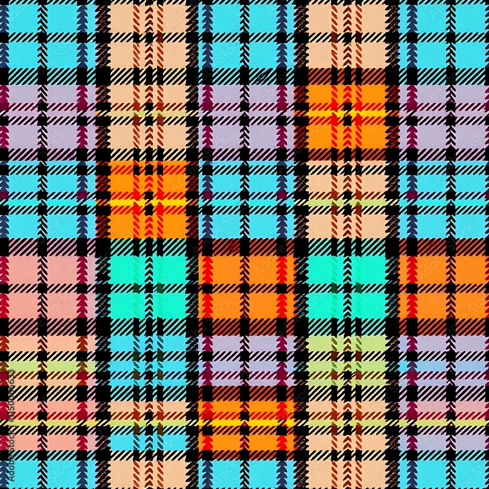 Poster colorful plaid pattern: a vibrant and cheerful plaid pattern with a mix of bright colors, perfect fo