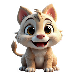 3D rendering of a cartoon cat with big eyes and a smile