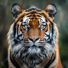 Obraz premium Closeup tiger portrait reveals intense eyes and detailed fur.