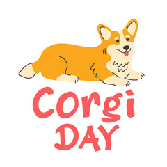 Corgi day banner. Cute vector cartoon dog smiling