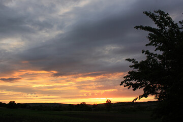 colorful sunset in the mountains,