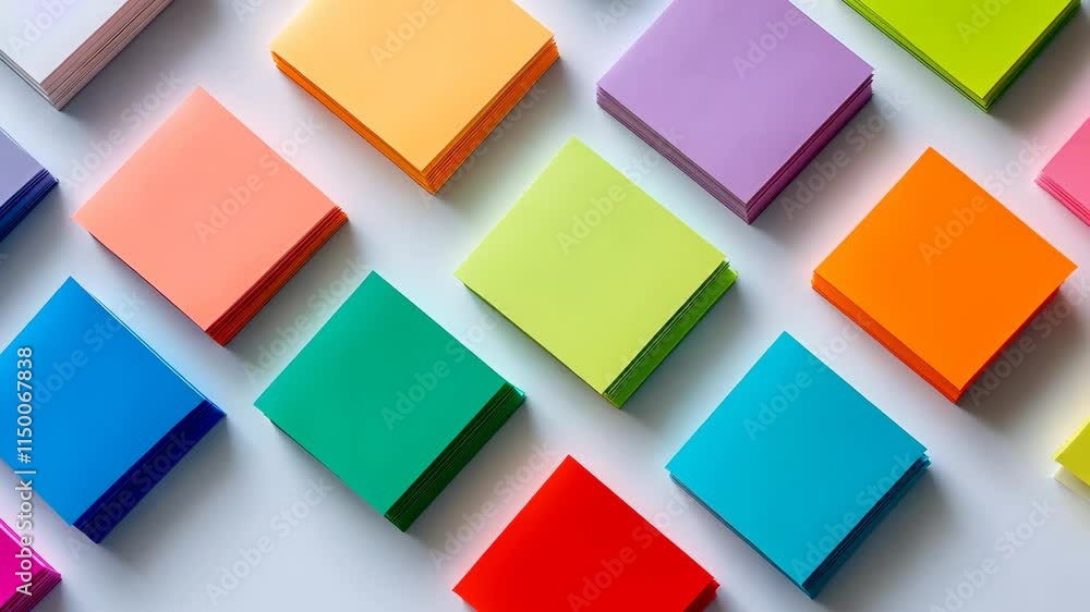 Poster colorful array of post-it notes are arranged in a grid. the post-it notes are of various colors, inc