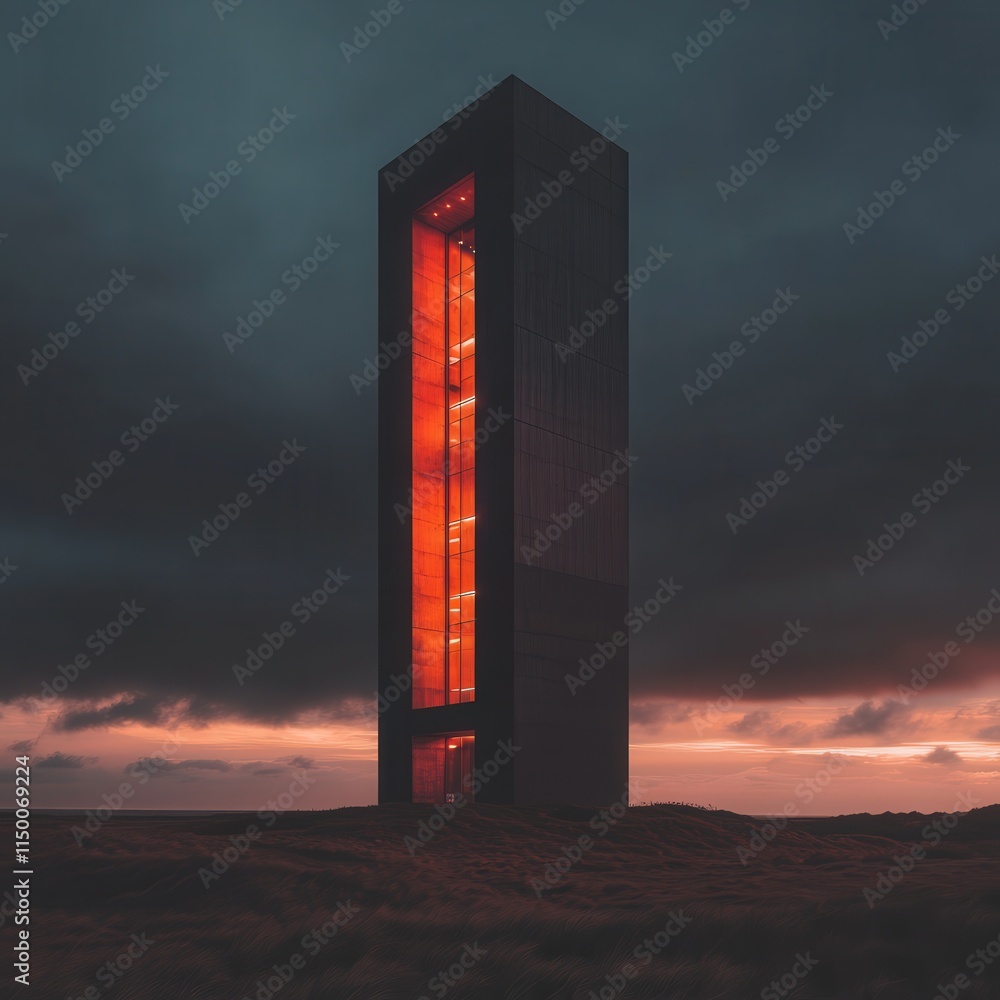 Aufkleber tower under a twilight sky, its structure glowing softly in the fading light, creating a striking co
