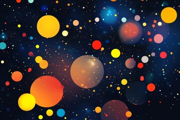 In flat design style, the illustration showcases brilliant, multicolored fireworks against a dark blue backdrop, including a design template and space for text.