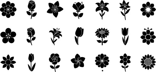 Flowers icon set. Flowers isolated on transparent background. Flowers in modern simple. Cute round flower plant nature collection. Vector illustrator.