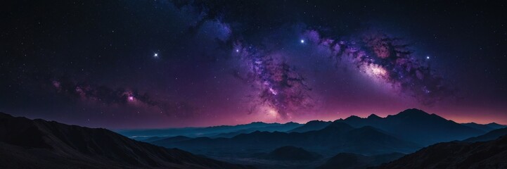 Vibrant Night Sky with Purple and Pink Galactic Clouds Wallpaper Banner Background