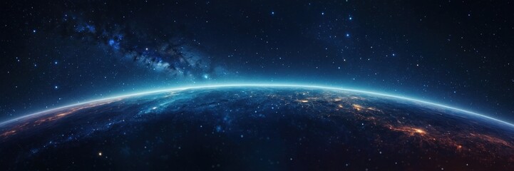 Obraz premium Galaxy Earth Horizon Glow Banner and Background