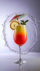Mocktail with water splash in white isolate background 