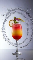 Mocktail with water splash in white isolate background 
