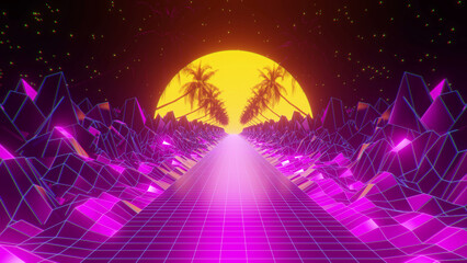 80s Coconut Tree Night Background