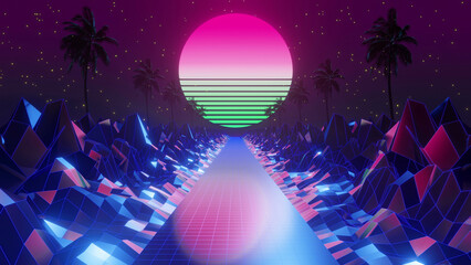 80s Moon Line colorful background