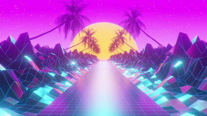 80s coconut tree sun sky