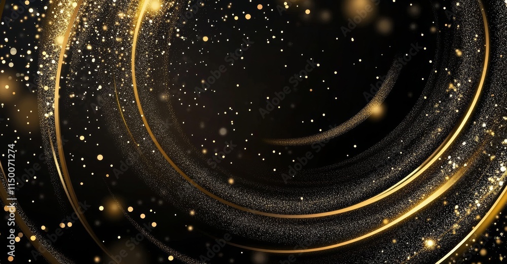 Poster a black background is set off by gold glitter circles and a sparkling ring, capturing the enchanting