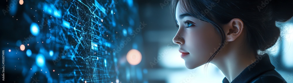Aufkleber woman using a laptop in a modern office or home setting, software development tools, api programming