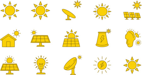 Solar icons. Set of sun images on a white background. Solar symbols. Vector
