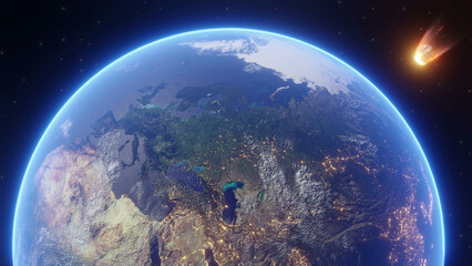 Obraz premium Space Scene Earth Meteorite Background
