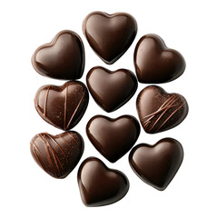 Fototapeta premium A collection of heart-shaped dark chocolates arranged in a decorative manner.