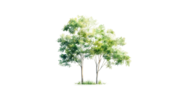 Elegant green trees with transparency background nature scene isolated perspective for floral design