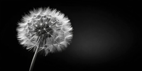 Black and White Dandelion Closeup Negative Space Photo - Floral Photography Background