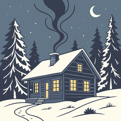 Fototapeta premium winter landscape with house
