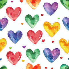 Fototapeta premium watercolor painted seamless pattern colorful with hearts for valentine's day