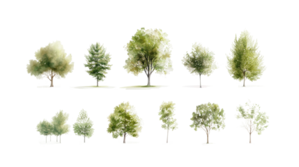 Diverse tree illustrations nature artistic display minimalist style botanical concept