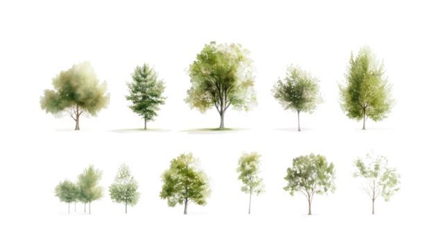 Diverse tree illustrations nature artistic display minimalist style botanical concept