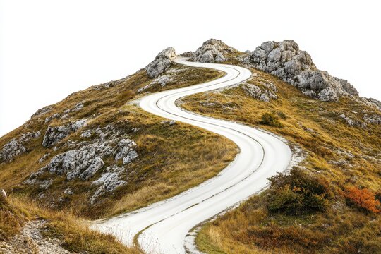 Winding mountain road curving uphill to summit. (2)