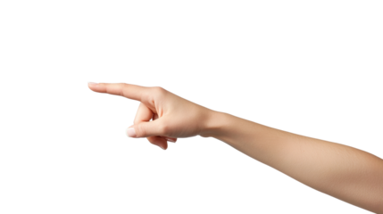 Pointing gesture hand against transparency background studio setting action shot isolated clear focus for visual clarity