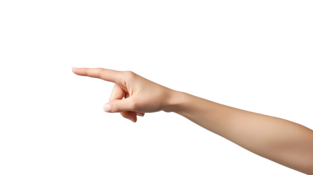 Pointing gesture hand against transparency background studio setting action shot isolated clear focus for visual clarity