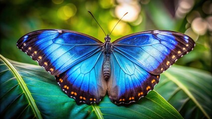 Naklejka premium Electric Blue Morpho Butterfly Silhouette, Costa Rica Close Up, Nature Photography, Insect Silhouette