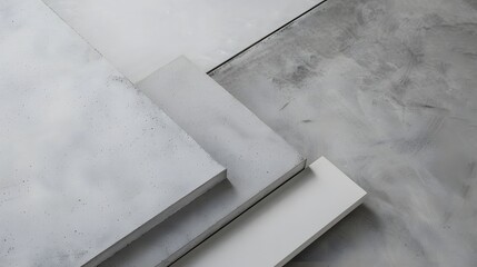 Collection of gray concrete slabs showcasing various textures and finishes, perfect for construction and design projects.
