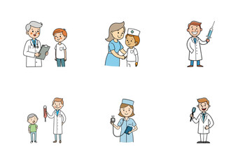 Set of doctor and nurse treatment vector illustration