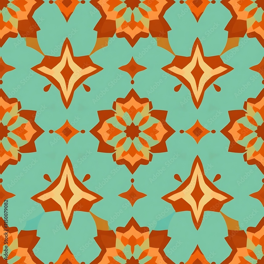Poster seamless teal and orange geometric pattern: a vibrant and intricate geometric pattern with repeating