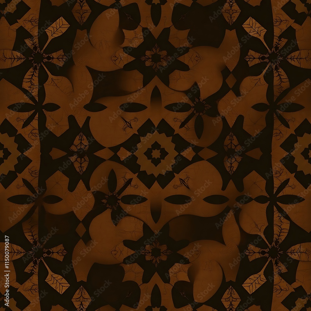 Poster intricate brown floral pattern: a mesmerizing pattern of overlapping brown floral shapes creates a c
