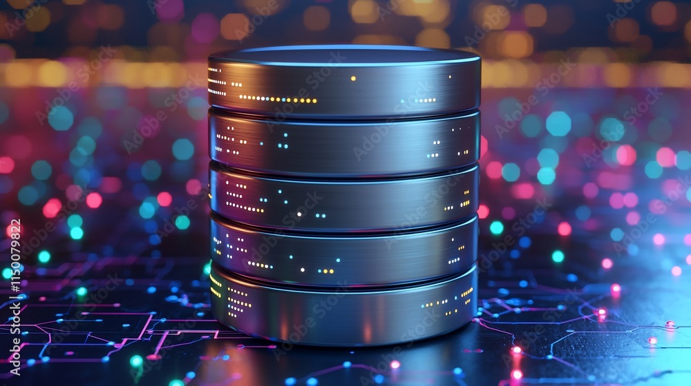 Fototapete illuminated database server cylinders on circuit board